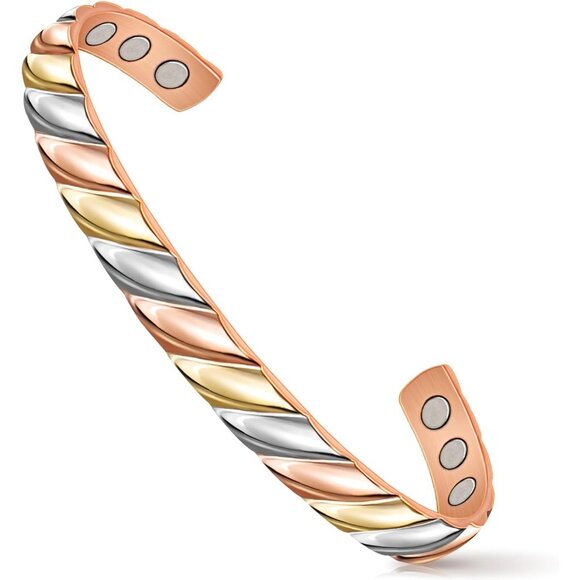 Stylish Tricolor Adjustable Copper Bracelet with Magnetic Benefits - Gift Ready - Picture 1 of 7